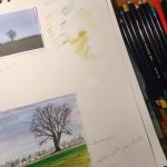 inspiration page with photograph sketch and colour notes for artwork
