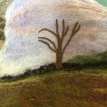 artwork with main branches of tree embroidered in thicker thread